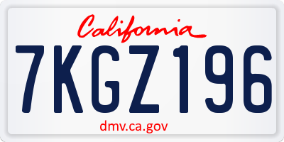 CA license plate 7KGZ196