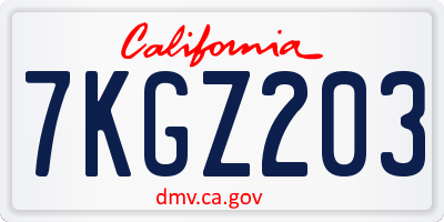 CA license plate 7KGZ203
