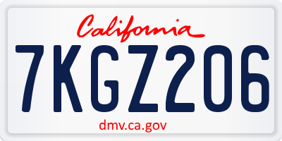 CA license plate 7KGZ206
