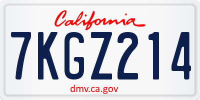 CA license plate 7KGZ214