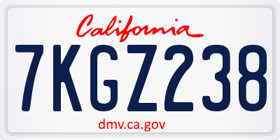 CA license plate 7KGZ238