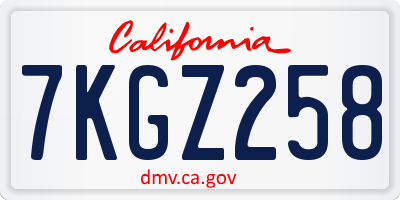CA license plate 7KGZ258