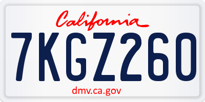 CA license plate 7KGZ260