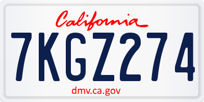 CA license plate 7KGZ274
