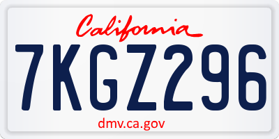 CA license plate 7KGZ296