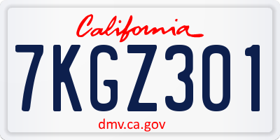 CA license plate 7KGZ301