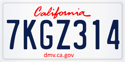 CA license plate 7KGZ314