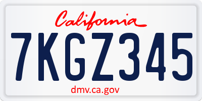 CA license plate 7KGZ345