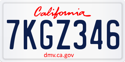 CA license plate 7KGZ346