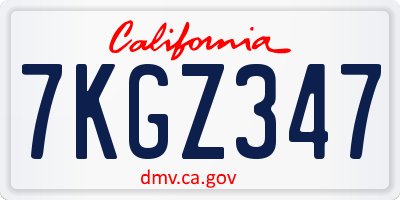 CA license plate 7KGZ347