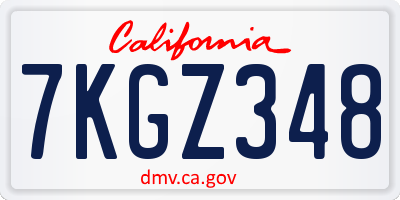 CA license plate 7KGZ348