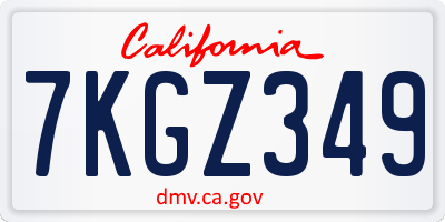 CA license plate 7KGZ349