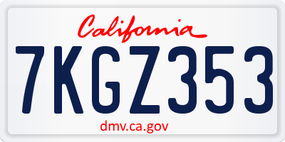 CA license plate 7KGZ353