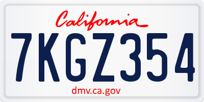 CA license plate 7KGZ354