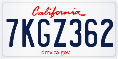 CA license plate 7KGZ362