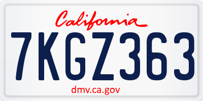 CA license plate 7KGZ363