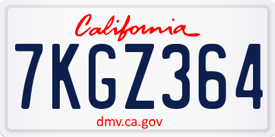 CA license plate 7KGZ364
