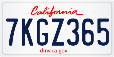 CA license plate 7KGZ365