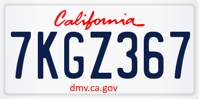 CA license plate 7KGZ367