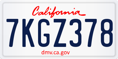CA license plate 7KGZ378