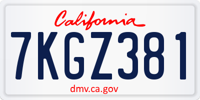 CA license plate 7KGZ381