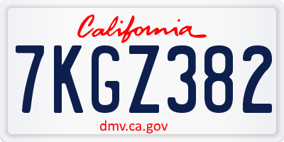 CA license plate 7KGZ382
