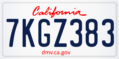 CA license plate 7KGZ383