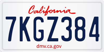 CA license plate 7KGZ384