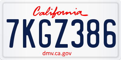 CA license plate 7KGZ386