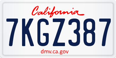 CA license plate 7KGZ387