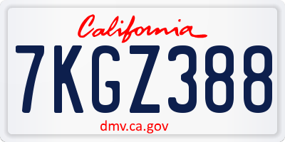CA license plate 7KGZ388