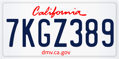 CA license plate 7KGZ389