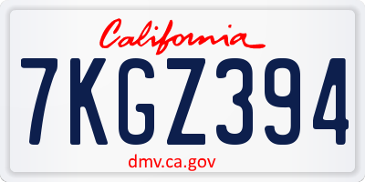 CA license plate 7KGZ394
