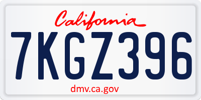 CA license plate 7KGZ396