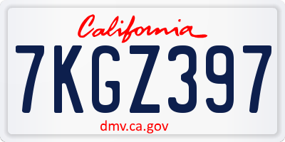 CA license plate 7KGZ397