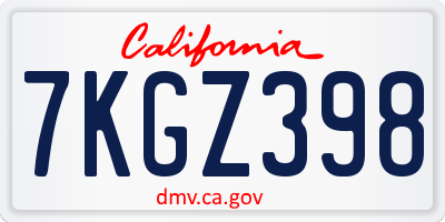 CA license plate 7KGZ398
