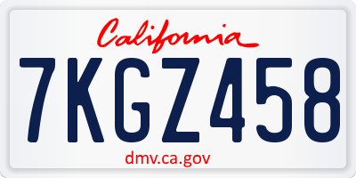 CA license plate 7KGZ458