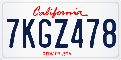CA license plate 7KGZ478