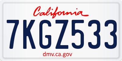 CA license plate 7KGZ533