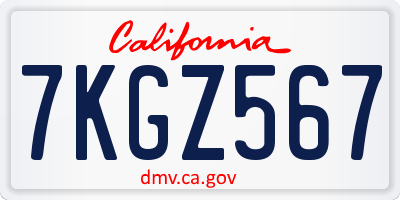 CA license plate 7KGZ567