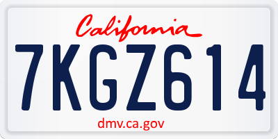 CA license plate 7KGZ614