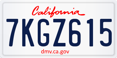 CA license plate 7KGZ615
