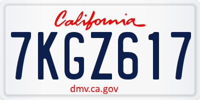 CA license plate 7KGZ617