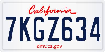 CA license plate 7KGZ634