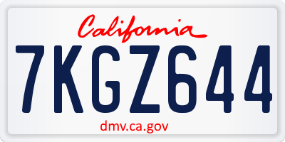 CA license plate 7KGZ644