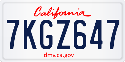 CA license plate 7KGZ647
