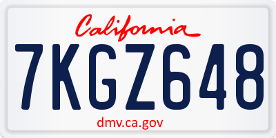 CA license plate 7KGZ648