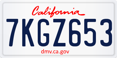 CA license plate 7KGZ653