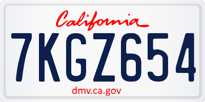 CA license plate 7KGZ654