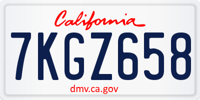 CA license plate 7KGZ658